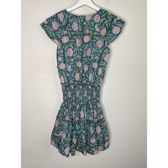 Perry Walker Virginia Floral Flutter Sleeve Smocked Mini Blouson Dress Green 1/S - Picture 6 of 8